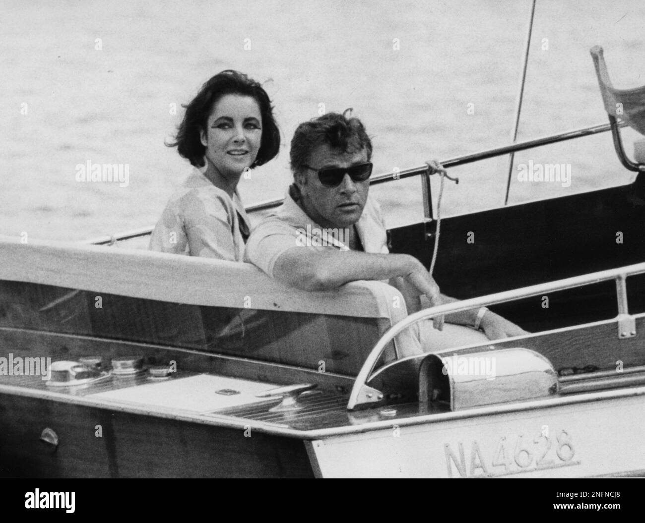 Richard Burton And Elizabeth Liz Taylor Arrive In A Motor Launch At