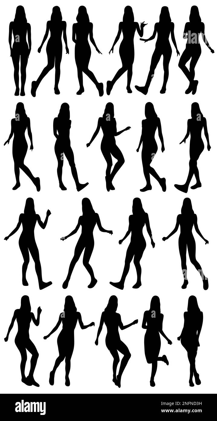 Twenty tutorial steps to the shuffle dance. Clipping Path included for each silhouette. Stock Photo