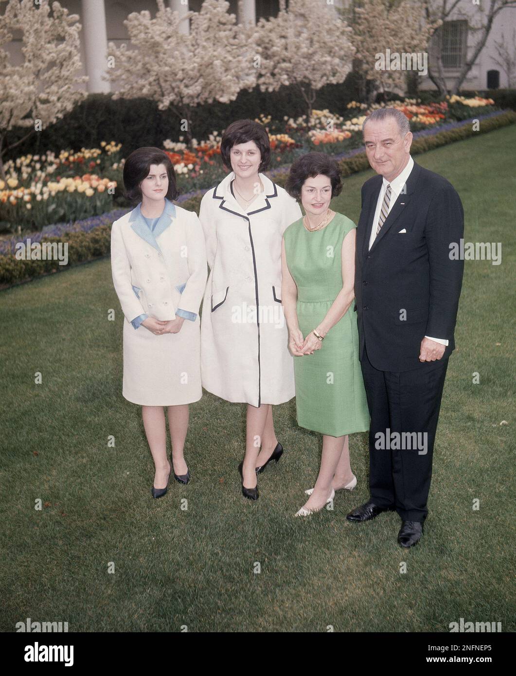 President Lyndon B. Johnson, right, poses with his family, from left