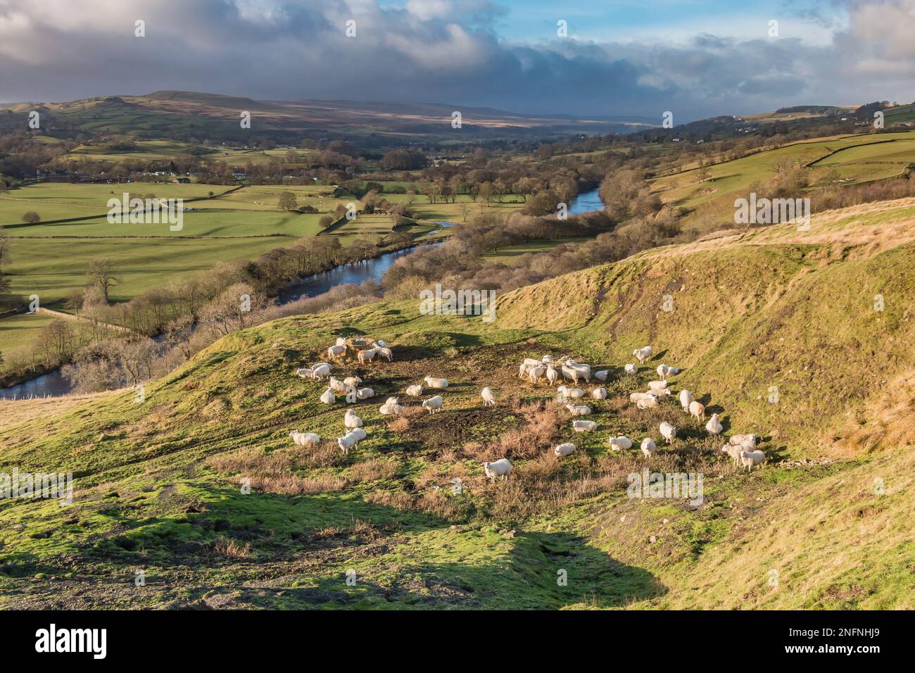 Teesdale's iconic view from Whistle Crag between Eggleston and Middleton-in-Teesdale, on the Winter Solstice, December 21 2022. Stock Photo