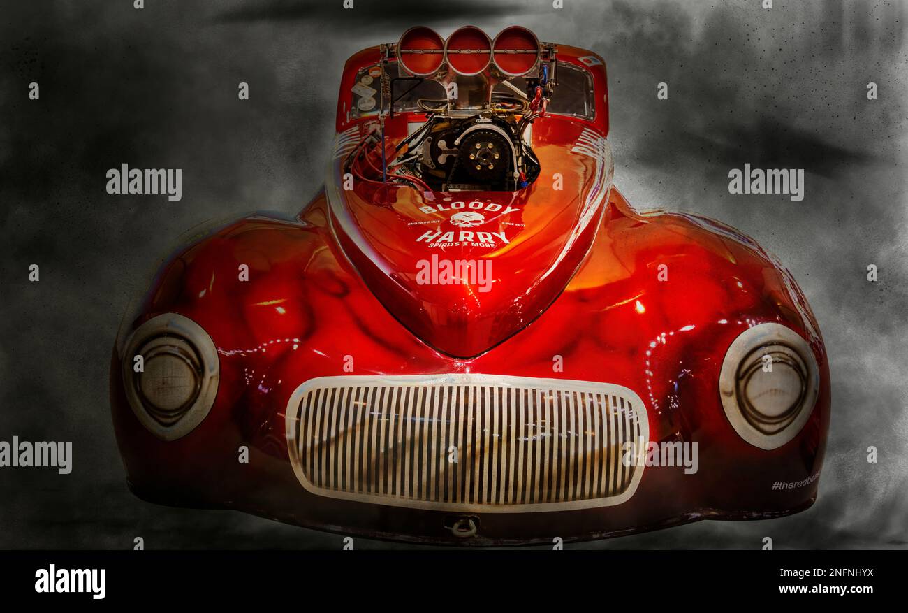 Dragster short track racing car, front view of the Bloody Harry in a ...