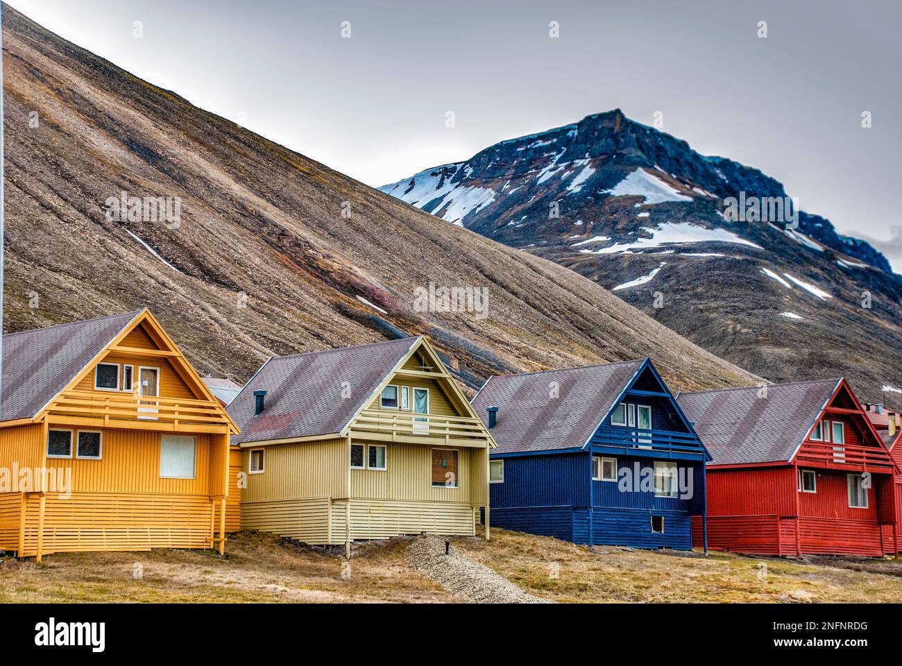 Colorful houses in the town of Longyearbyen on Spitsbergen, Svalbard Archipelago, Norway Stock Photo