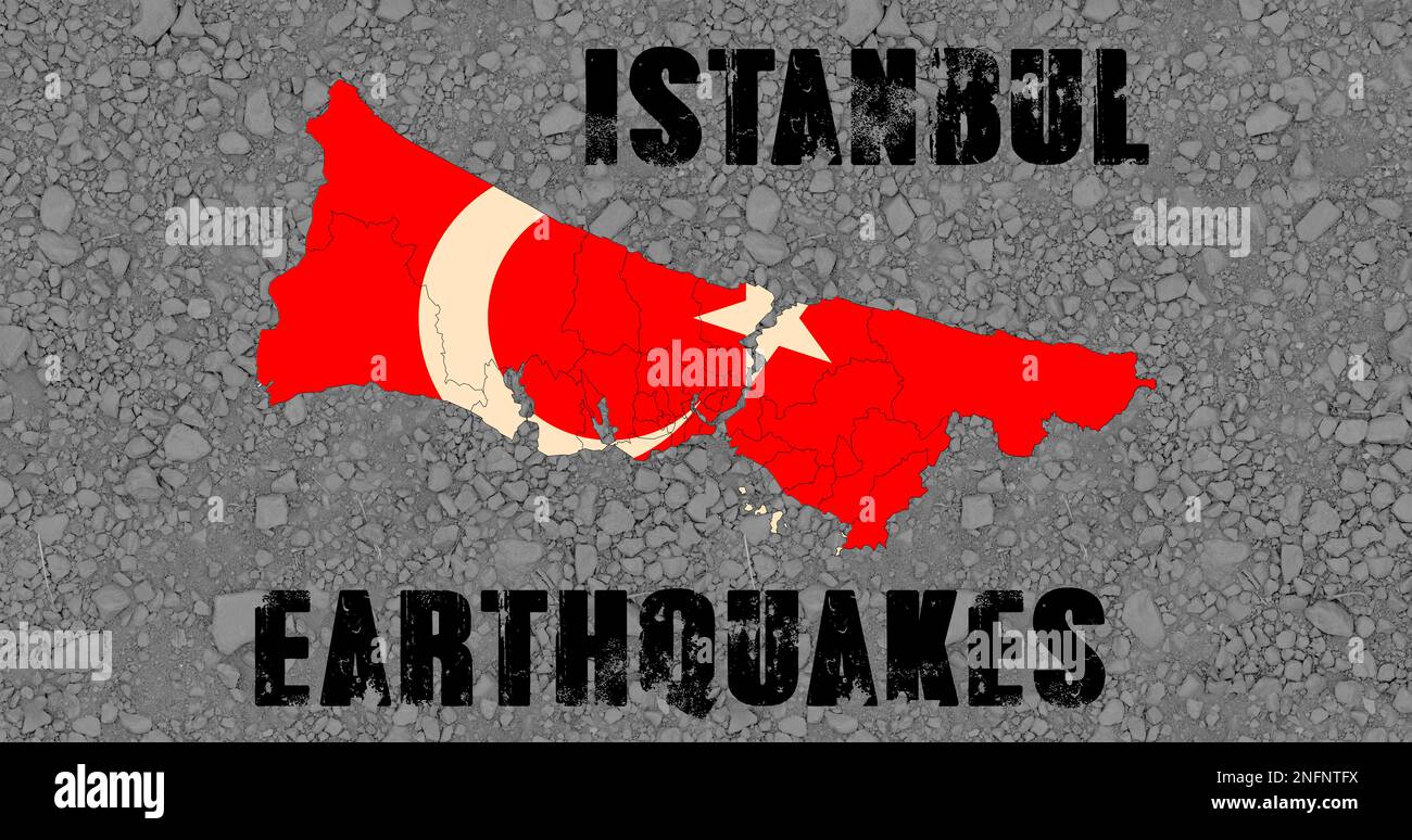 Earthquakes in Istanbul, Earthquakes in Istanbul with Istanbul Map with color flag turkey Stock Photo