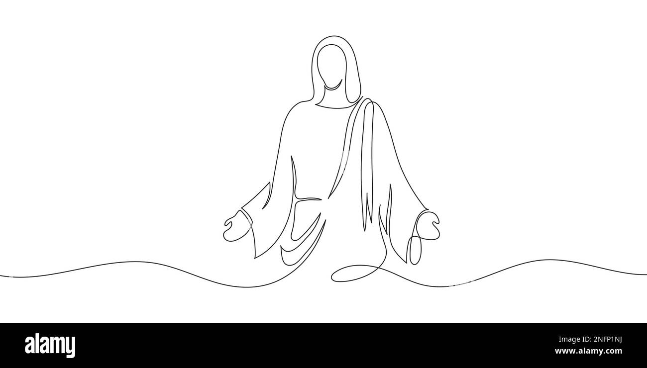 One continuous line drawing the minimal hand of Jesus Christ. Vector