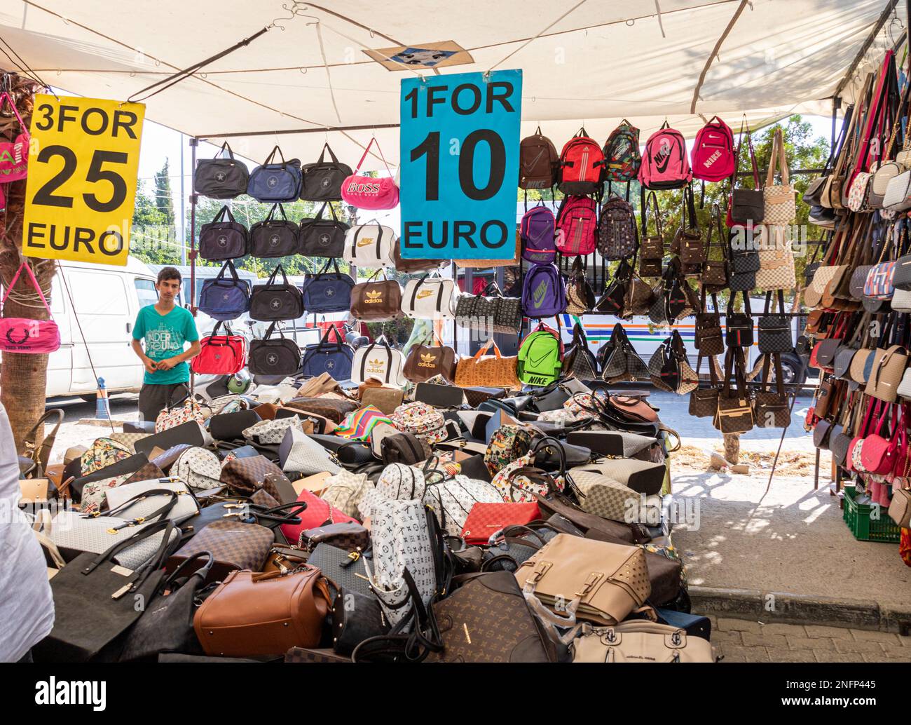 Istanbul, Turkey, September 22., 2018: Bunch of Fake Brand Bags at the  Bazaar. Editorial Photo - Image of handbag, female: 127892491