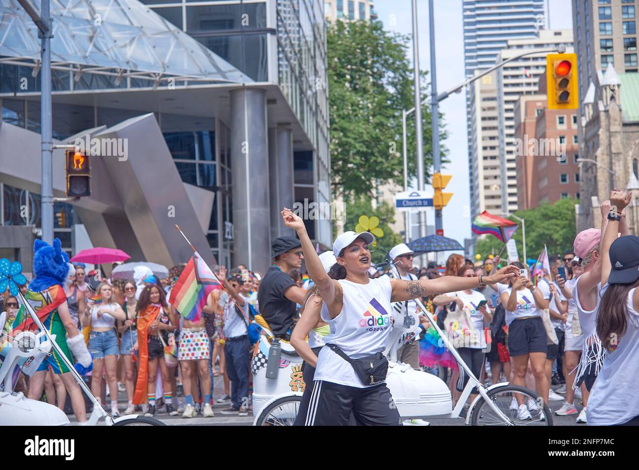 Toronto Ontario, Canada- June 26th, 2022: Adidas employees marching in Toronto’s annual Pride parade Stock Photo