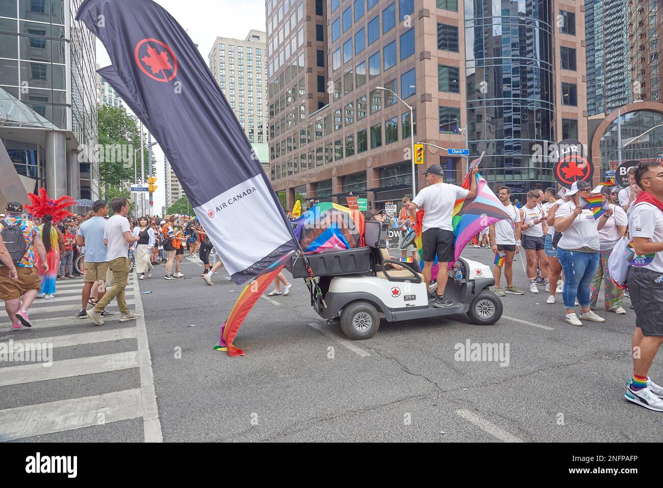 Toronto Ontario, Canada- June 26th, 2022: An Air Canada airport buggy in Toronto’s annual Pride parade. Stock Photo