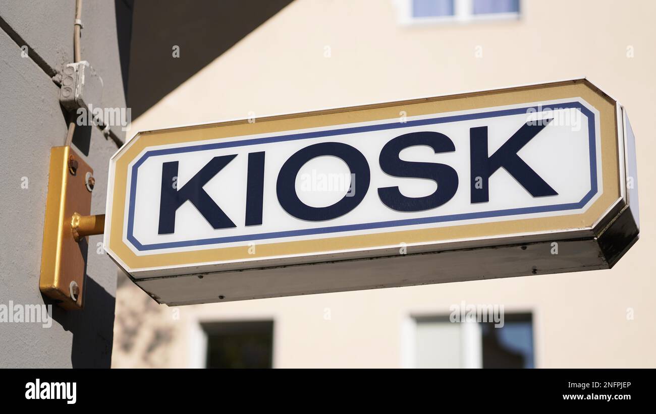 kiosk sign on building exterior in Germany - a kiosk is a small shop or retail store Stock Photo