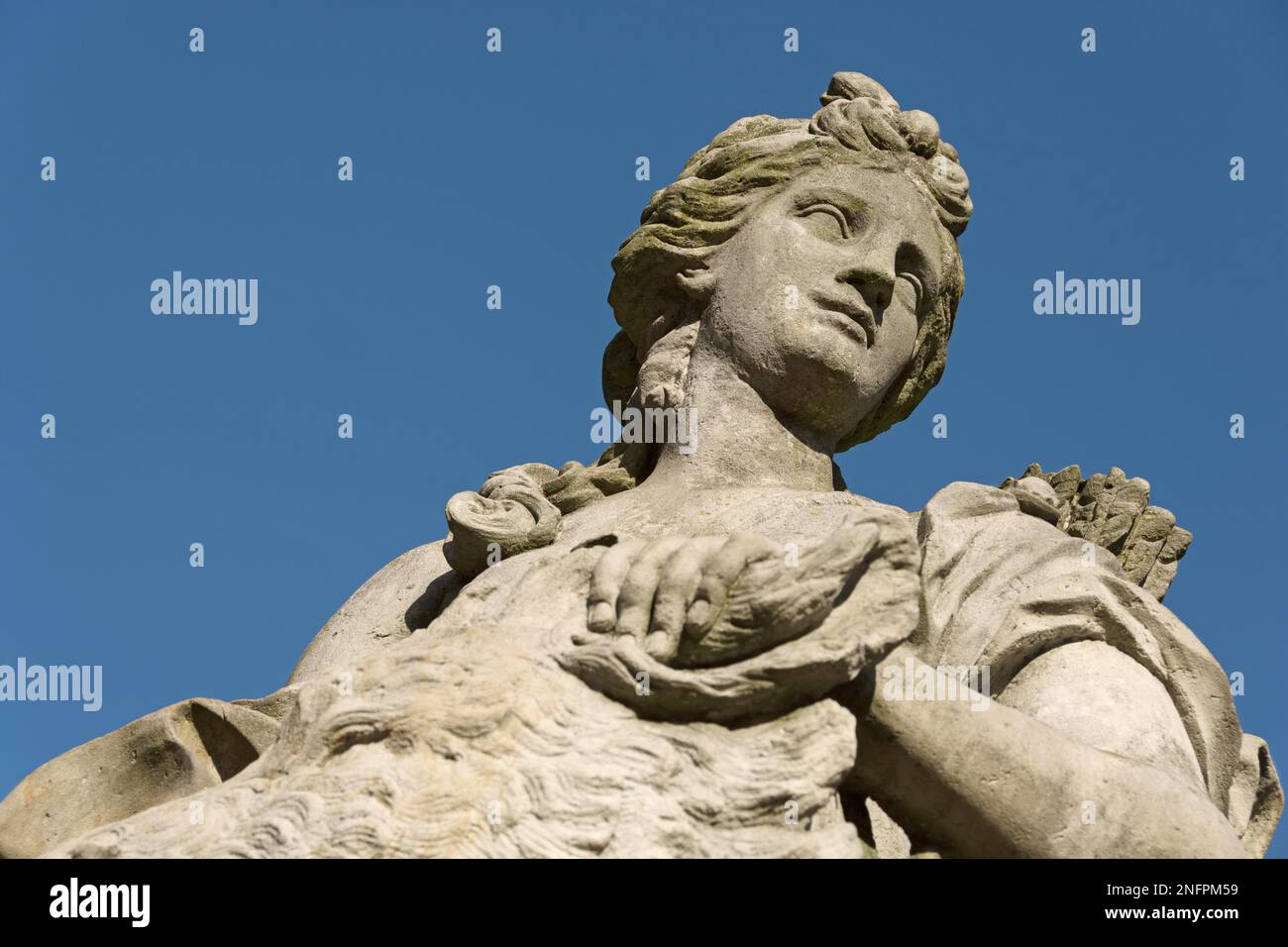 Baroque statue, Artemis goddess of hunting, forest, birth and moon. Artemis goddess of hunting, baroque statue Stock Photo