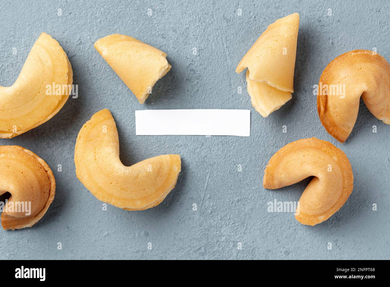 flat lay fortune cookies with blank note Stock Photo