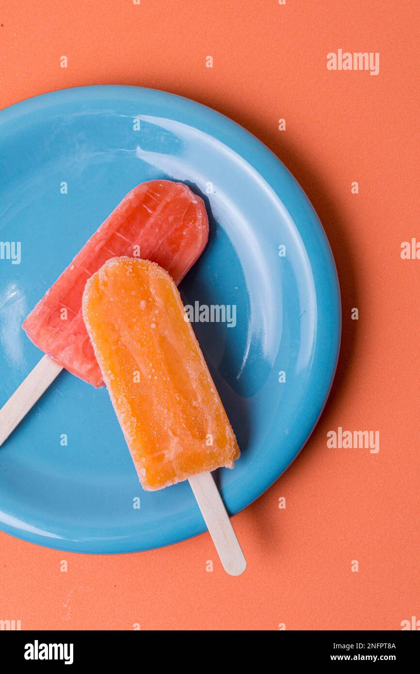 homemade popsicle ice cream different flavours. High resolution photo