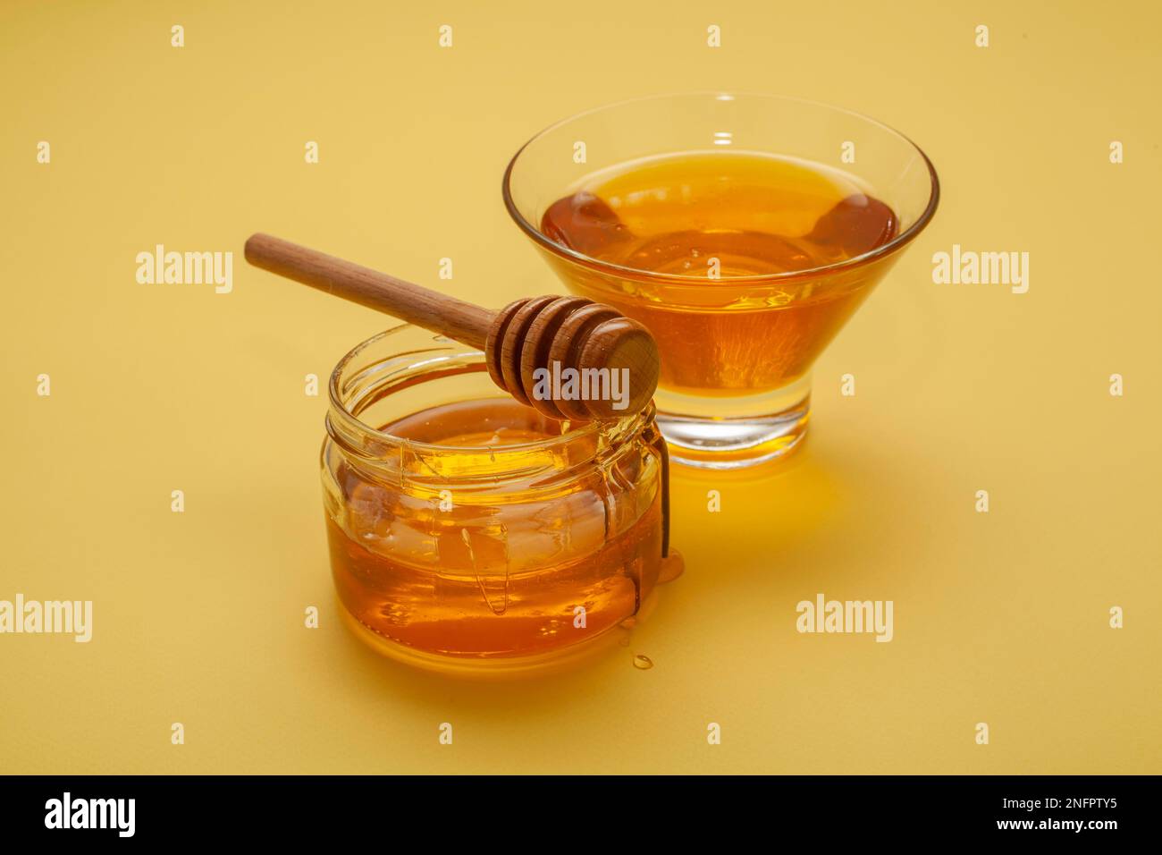 close up variety honey bowls Stock Photo