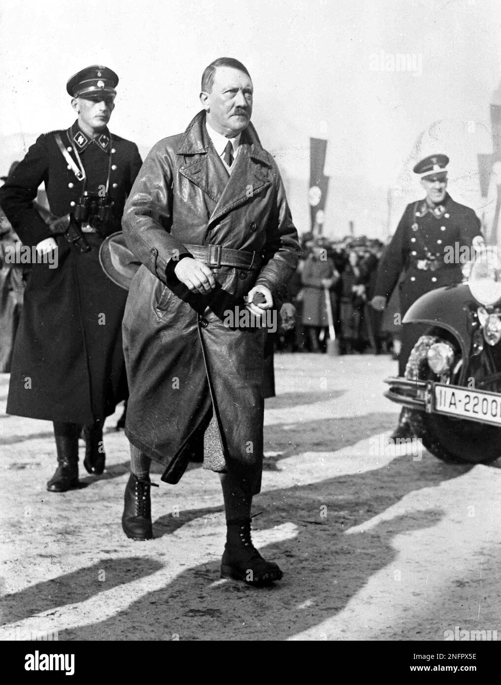 German Chancellor Adolf Hitler arrives at the Olympic Stadium, in Berlin, Aug. 1, 1936, to open the XI Olympic Games. (AP Photo) Stock Photo