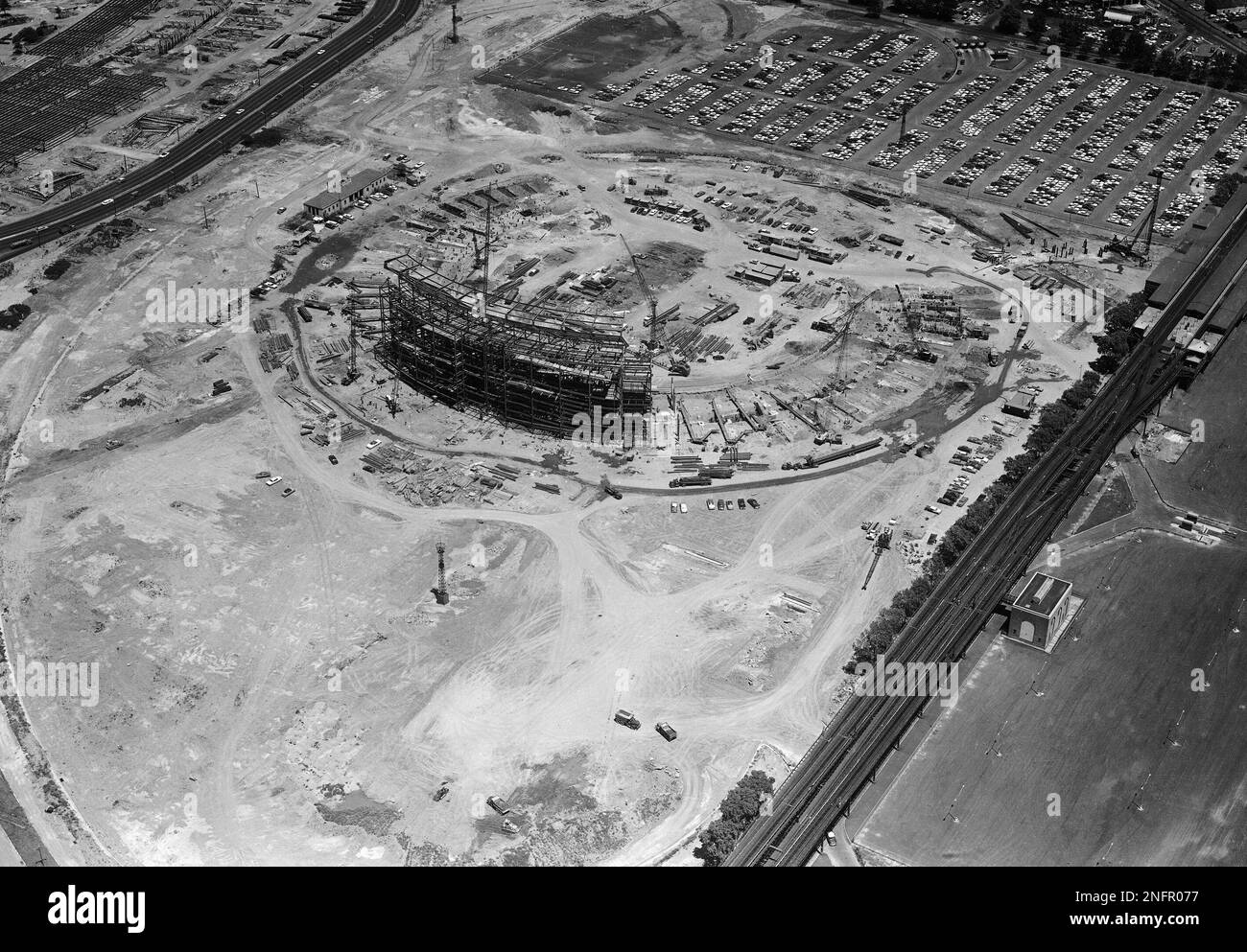 Aerial view of the new Mets' Shea Stadium under construction on July 10