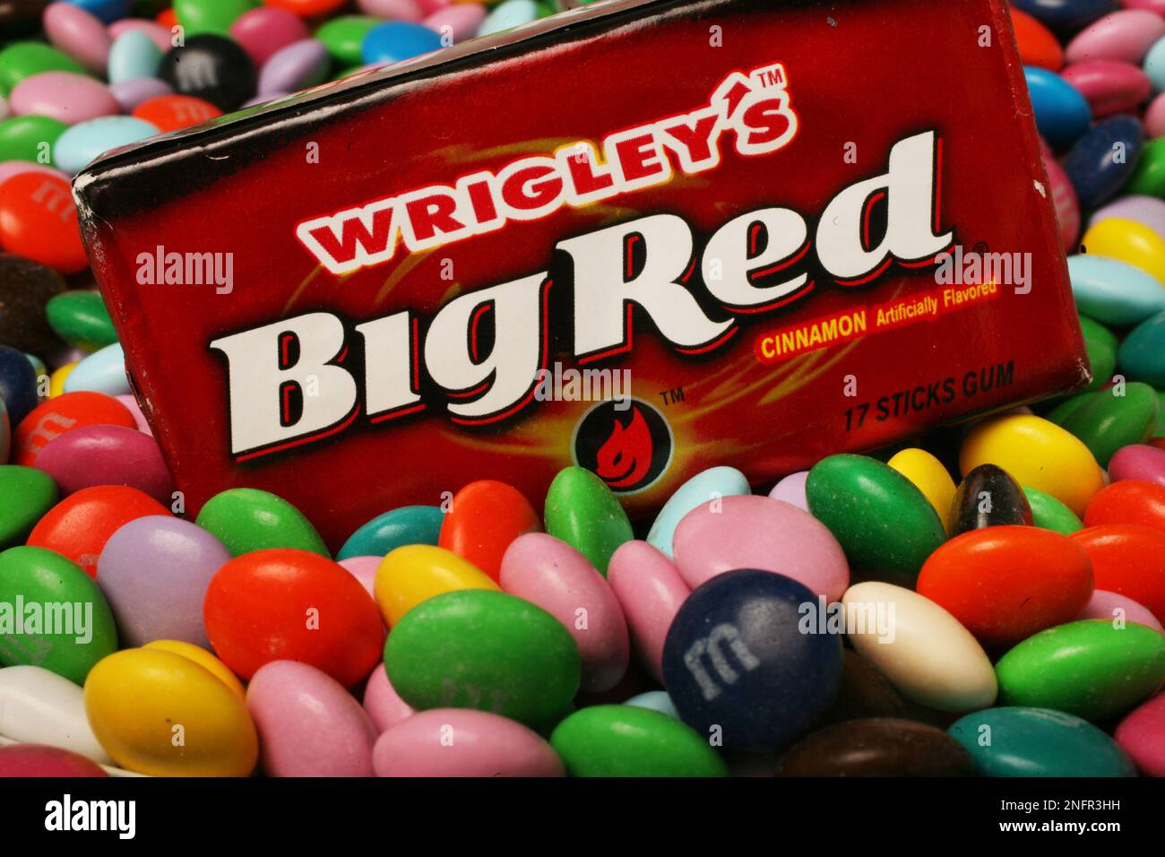 Wrigley's Big Red chewing gum is shown with M&M's on Monday, April 28, 2008 in New York. Mars Inc., maker of M&M's, and Warren Buffett's Berkshire Hathaway Inc., were close to a deal to acquire the Wm. Wrigley Jr. Company for more than $22 billion, a deal that could transform the confectionary industry. (AP Photo/Mark Lennihan) Stock Photo