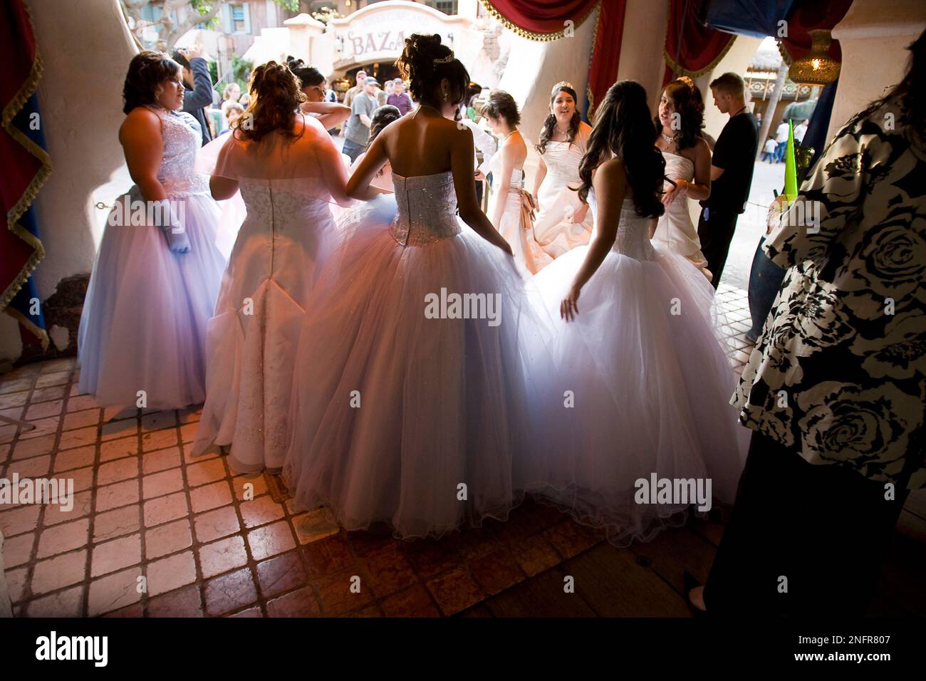 Girls to get ready for their Quinceanera at Disneyland in Anaheim, Calif., Thursday, April 24
