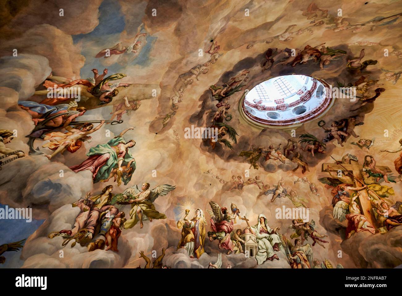 The frescoed ceiling of the Karlskirche St. Charles church. Vienna Austria Stock Photo