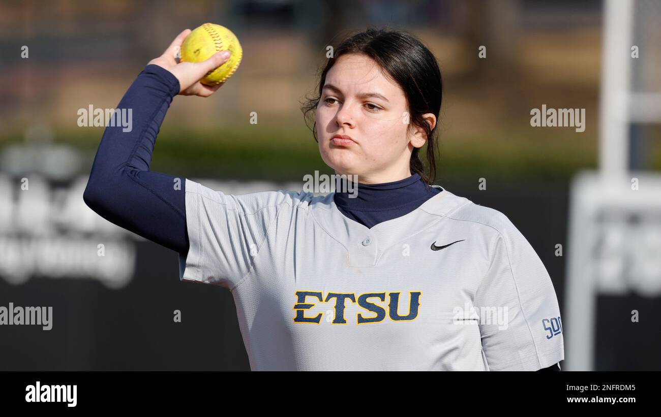 ETSU's Makayla Cooper warms up before an NCAA softball game against