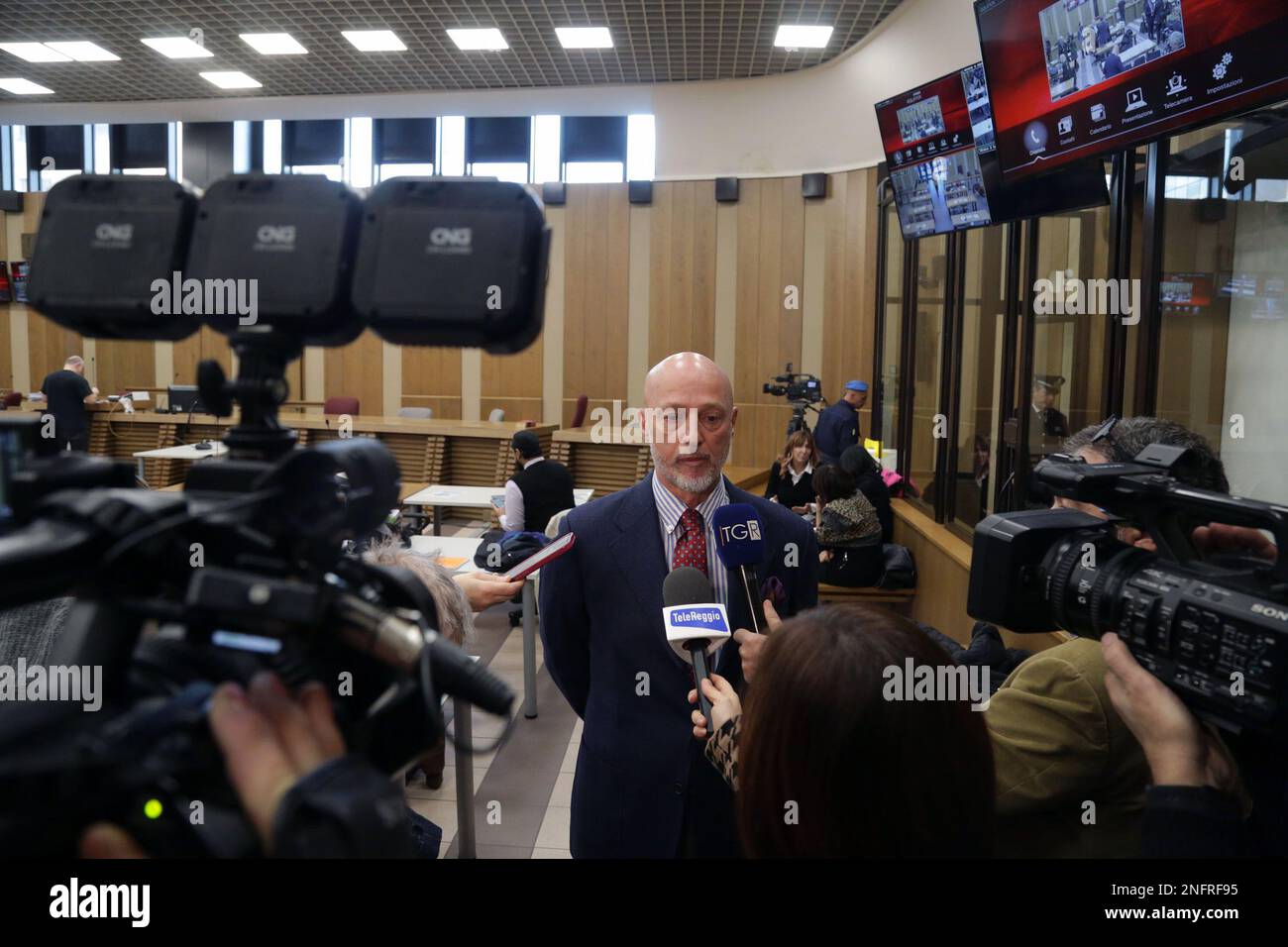 Reggio Emilia, Italy. 17th Feb, 2023. Trial for the murder of Saman Abbas, the Pakistani girl allegedly killed by family members opposed to her too Western lifestyle. In the photo the lawyer Liborio Cataliotti, defender of Danish Hasnain Editorial Usage Only Credit: Independent Photo Agency/Alamy Live News Stock Photo