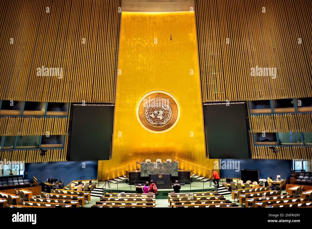 New York. Manhattan. United Nations Headquarters. General Assembly Hall Stock Photo