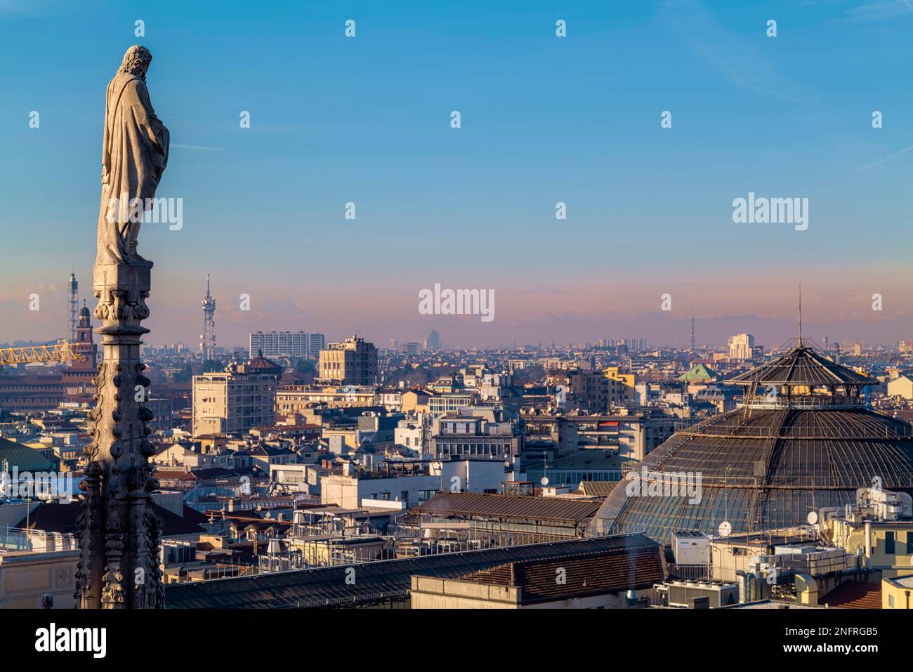 Milan Italy. The cityscape from the spires of the Duomo Cathedral Stock Photo