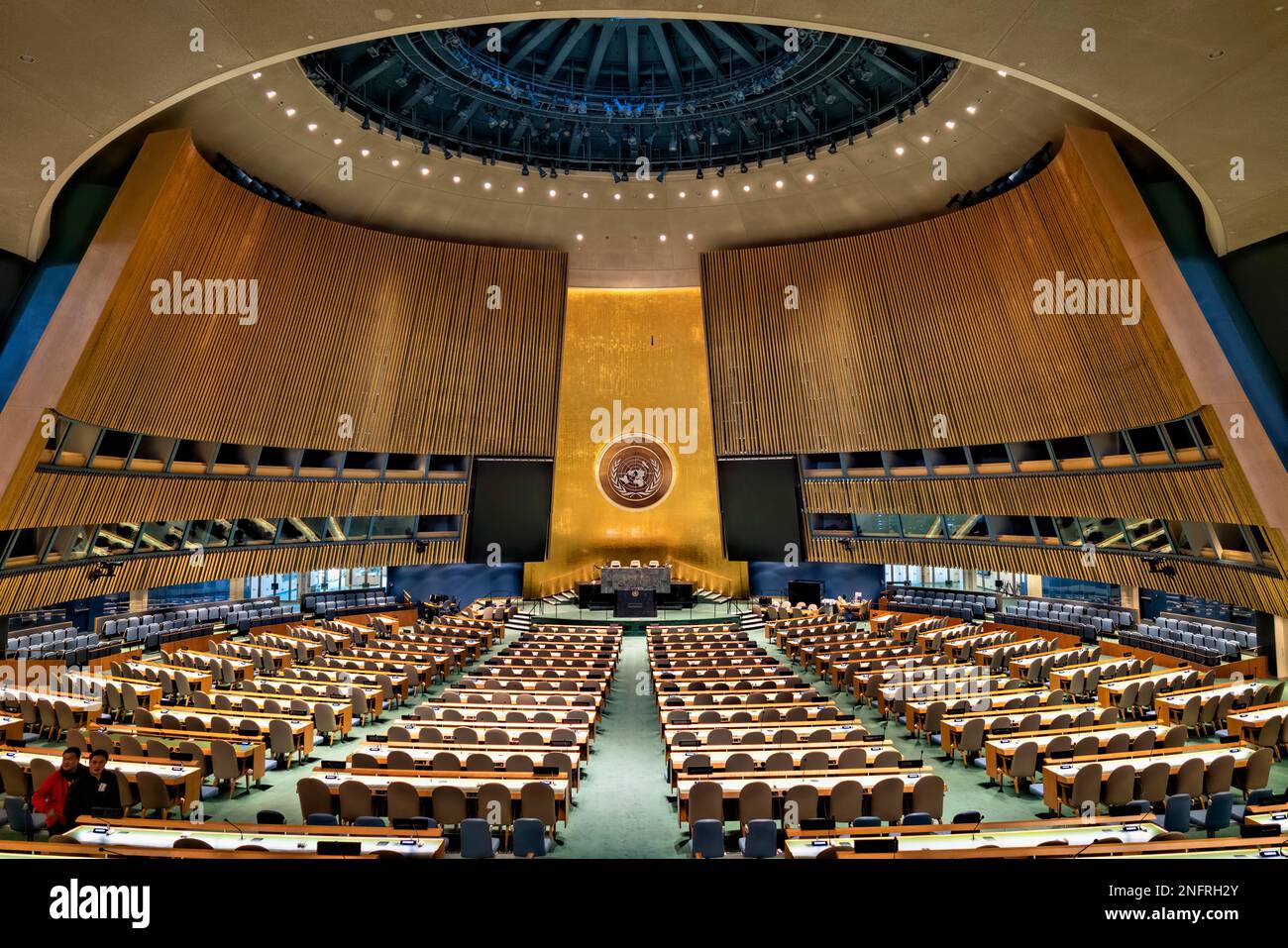 New York. Manhattan. United Nations Headquarters. General Assembly Hall Stock Photo