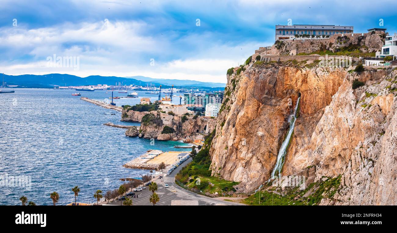 Gibraltar west coast panoramic view, Architecture on the rocks Stock Photo
