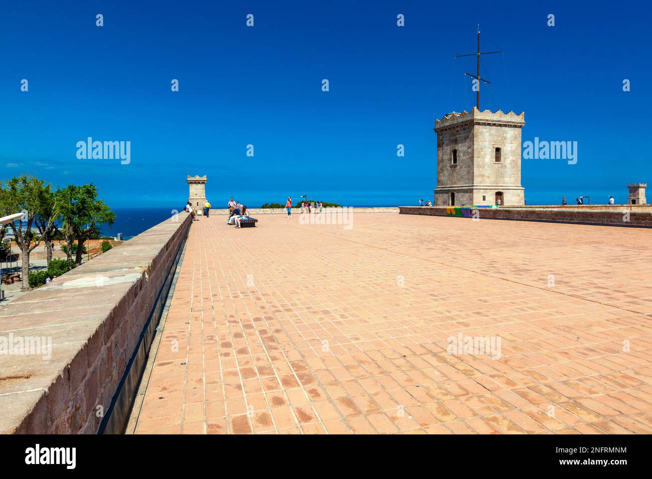 Watchtower and Parade Ground roofing at 18th century Montjuïc Castle, Barcelona, Catalonia, Spain Stock Photo