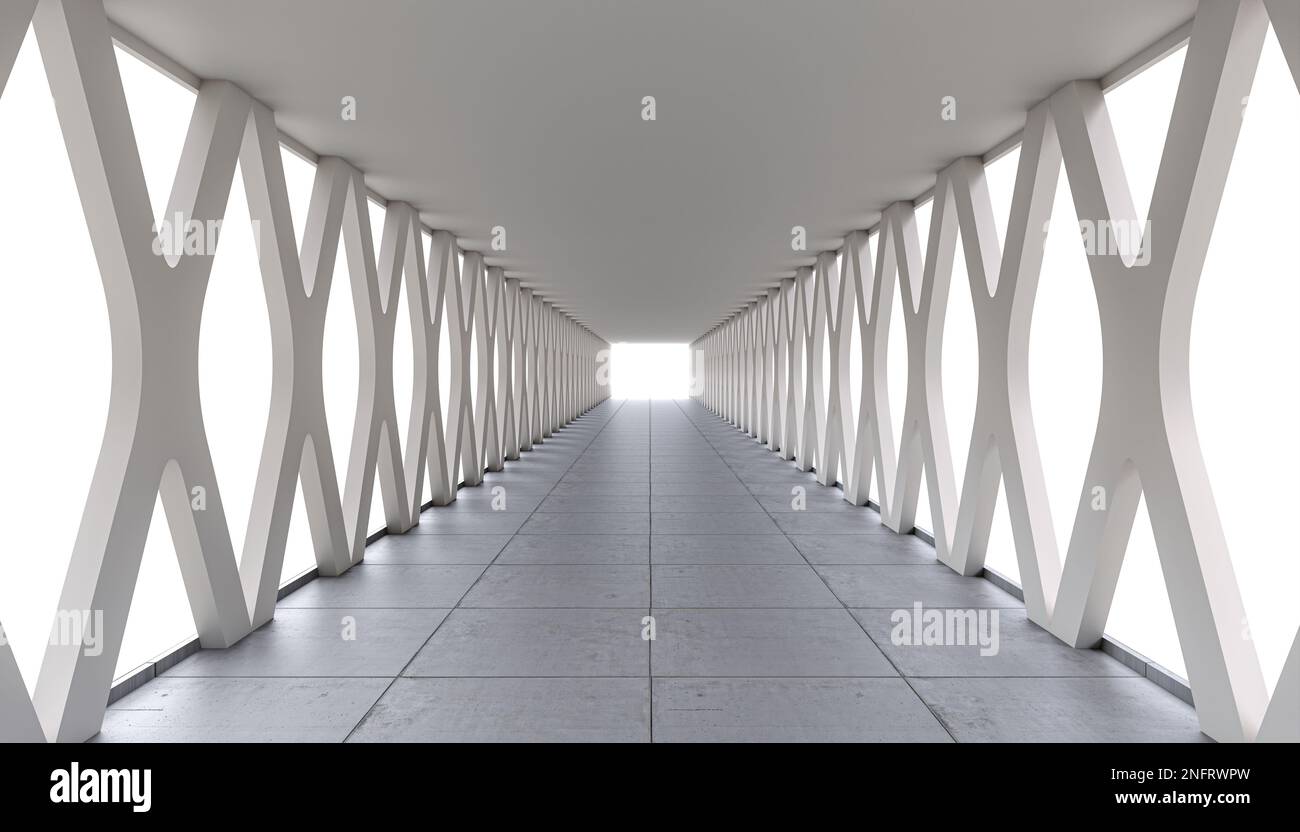 3d render. tunnel with concrete lateral x-elements, white background. Stock Photo