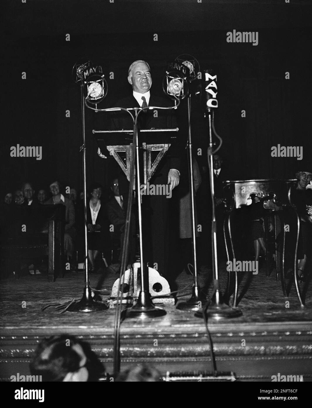 President Herbert Hoover faces his audience at Carnegie Hall in New