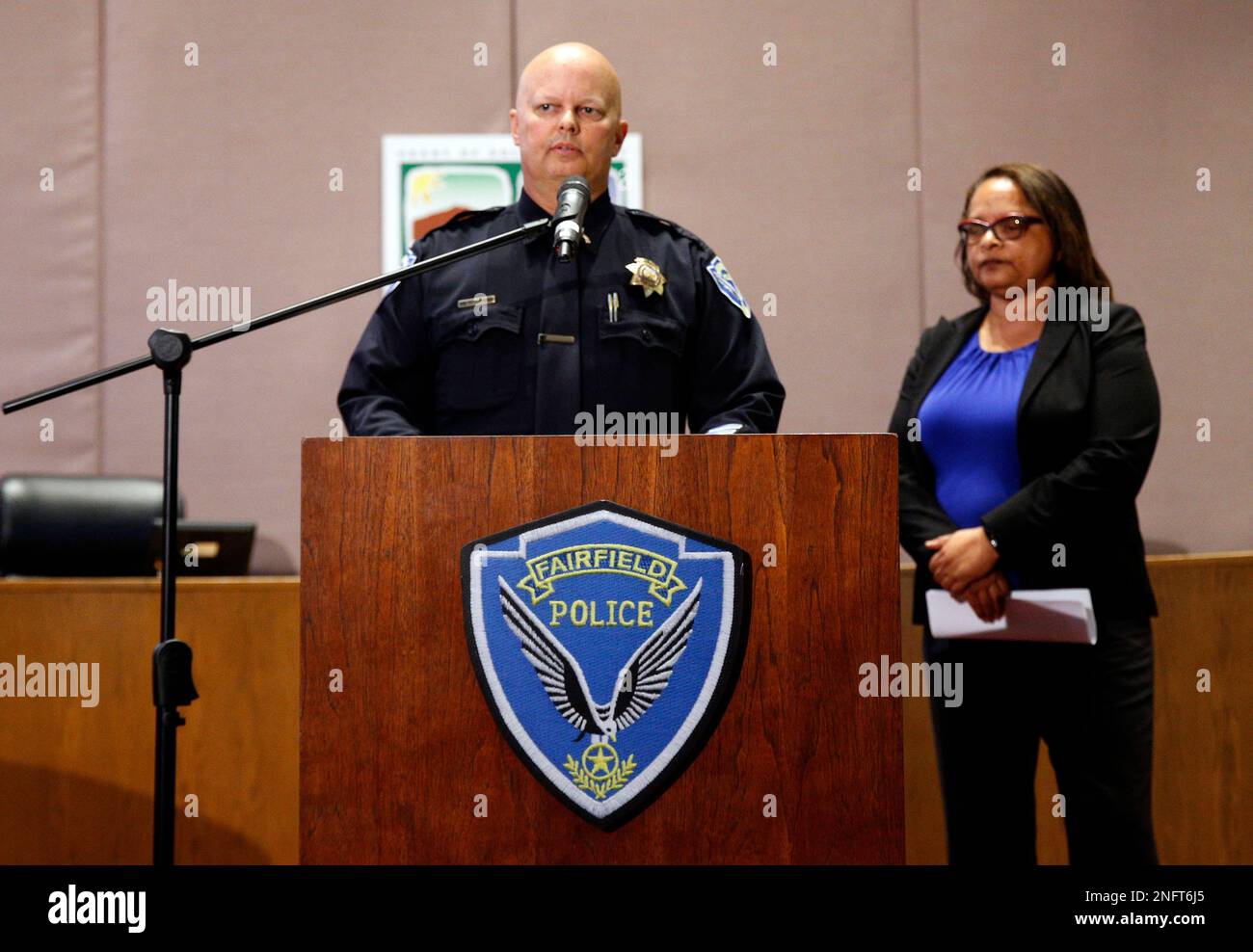 Fairfield police Lieutenant Greg Hurlbut and Solano County deputy district  attorney Sharon Henry hold a press conference on Mon. May 14, 2018 in  Fairfield, Ca. to talk about the child abuse charges