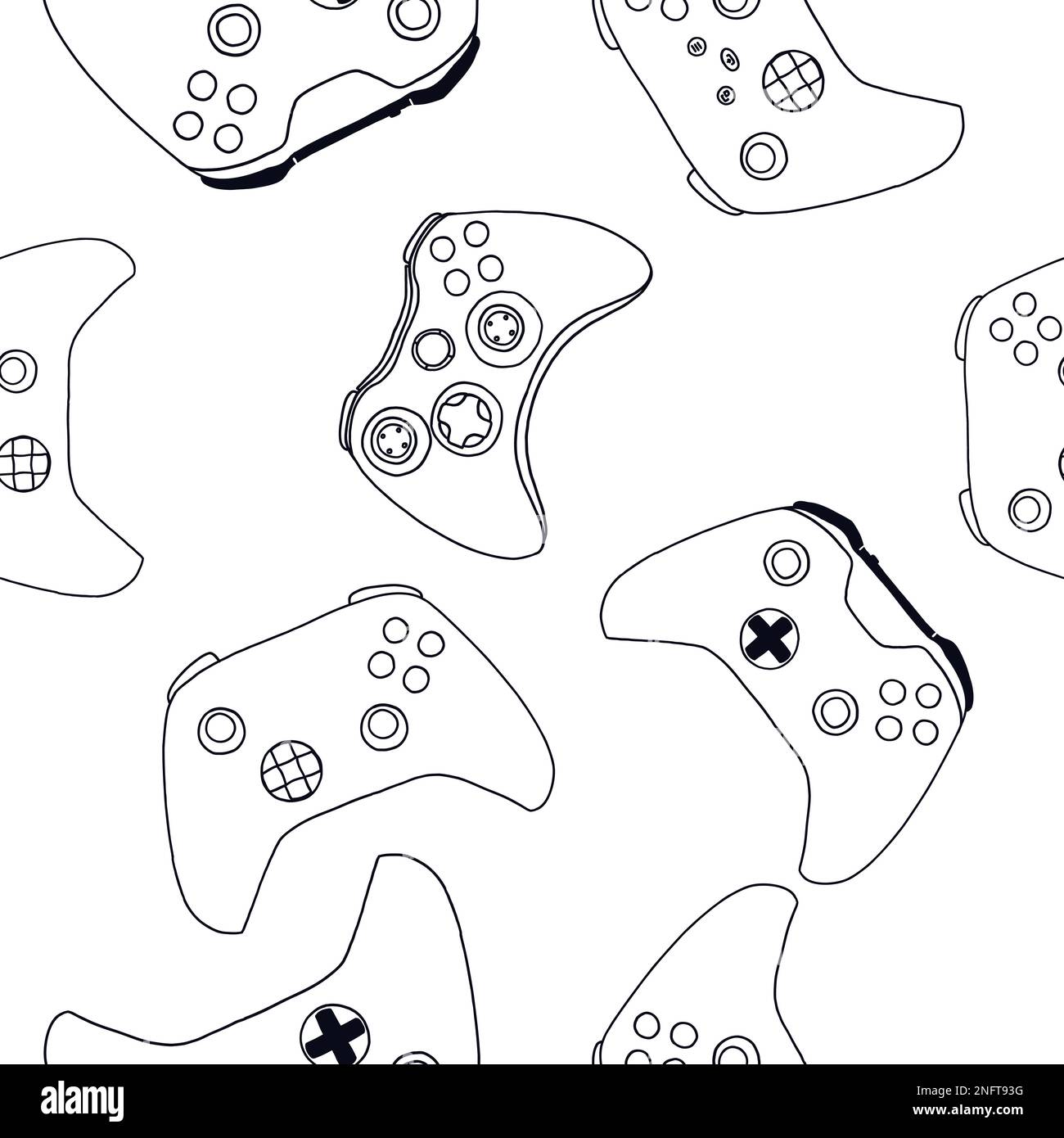 Seamless pattern of game controllers. Vector illustration in handdrawn