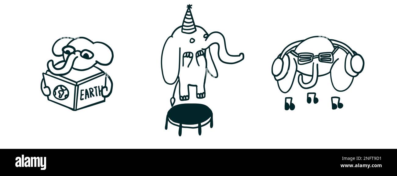 Elephants set in different situations. Vector illustration in cartoon ...