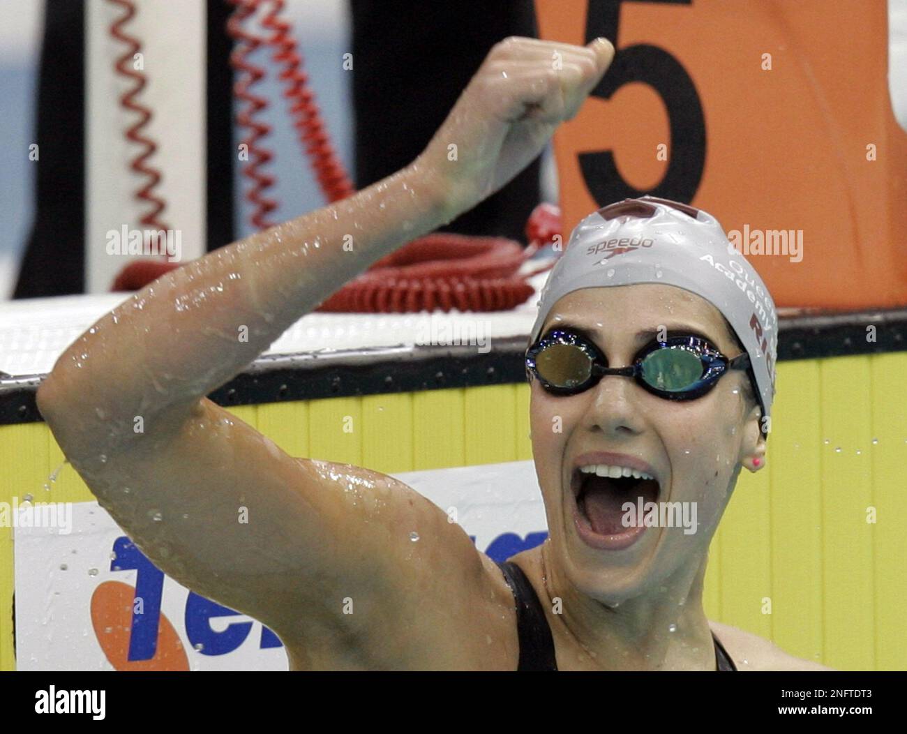Australia's Stephanie Rice celebrates after breaking the women's 200