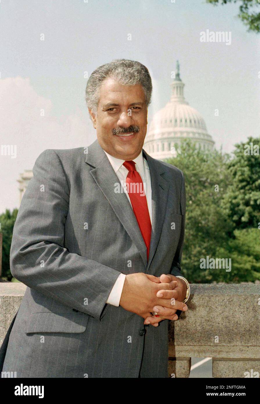 Congressman Alton Waldon poses for picture in front of the U.S. Capitol