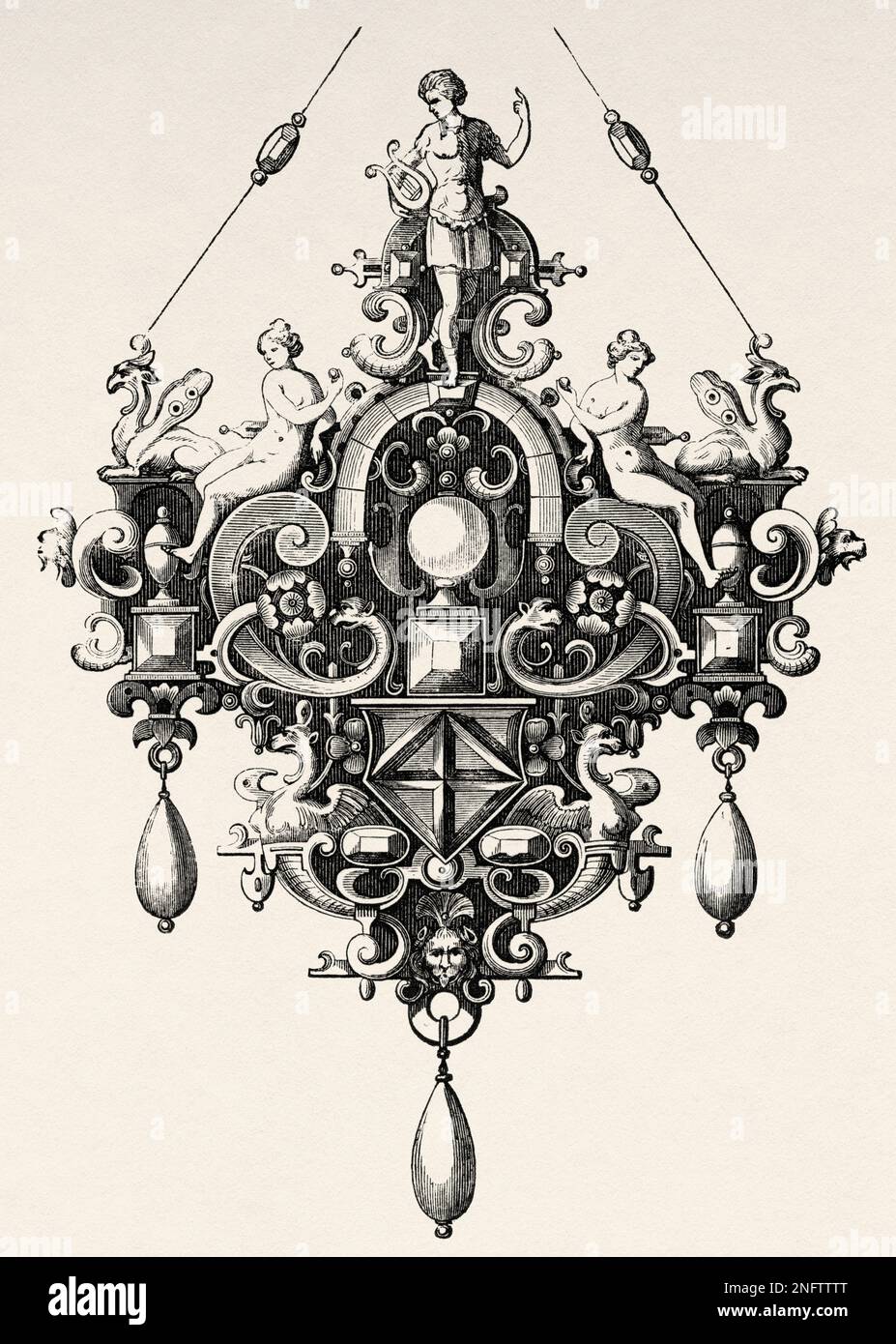 Pendant after a model by Benvenuto Cellini, 16th century. The Arts of the Middle Ages and at the Period of the Renaissance by Paul Lacroix, 1874 Stock Photo