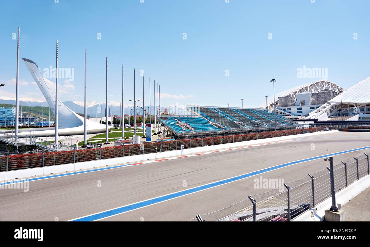ADLER, SOCHI, RUSSIA - April 26, 2019: Formula 1 circuit at the Sochi Olympic Park Stock Photo