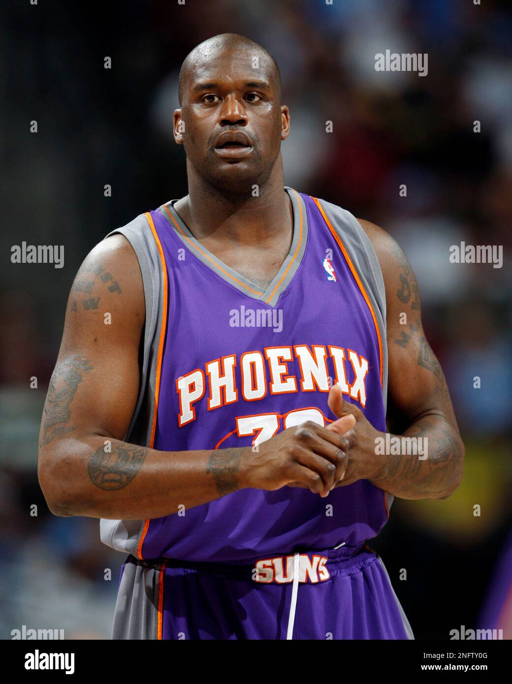 Phoenix Suns center Shaquille O'Neal takes the court before facing the ...
