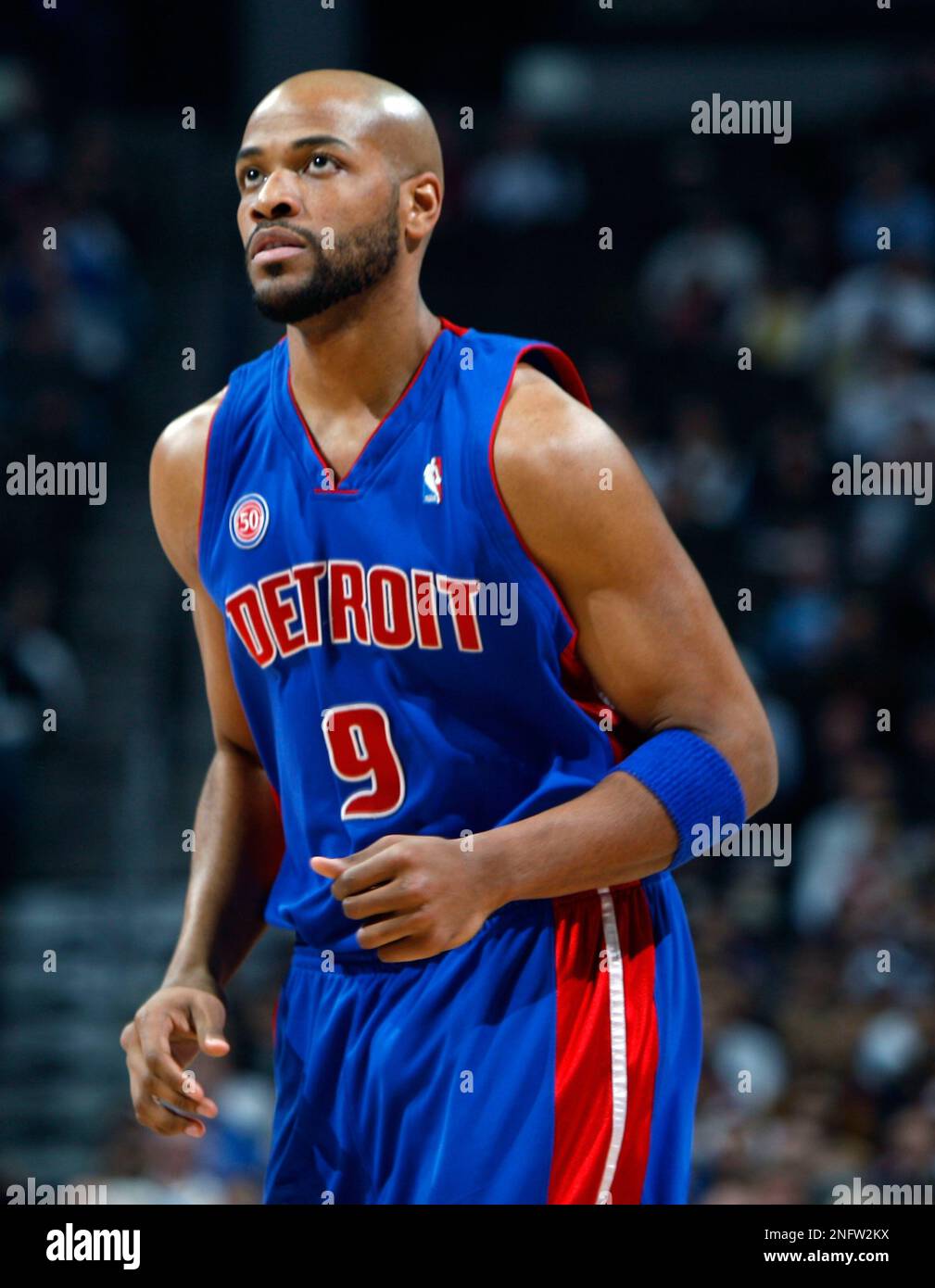 Jerry Stackhouse of the Detroit Pistons looks on during a game