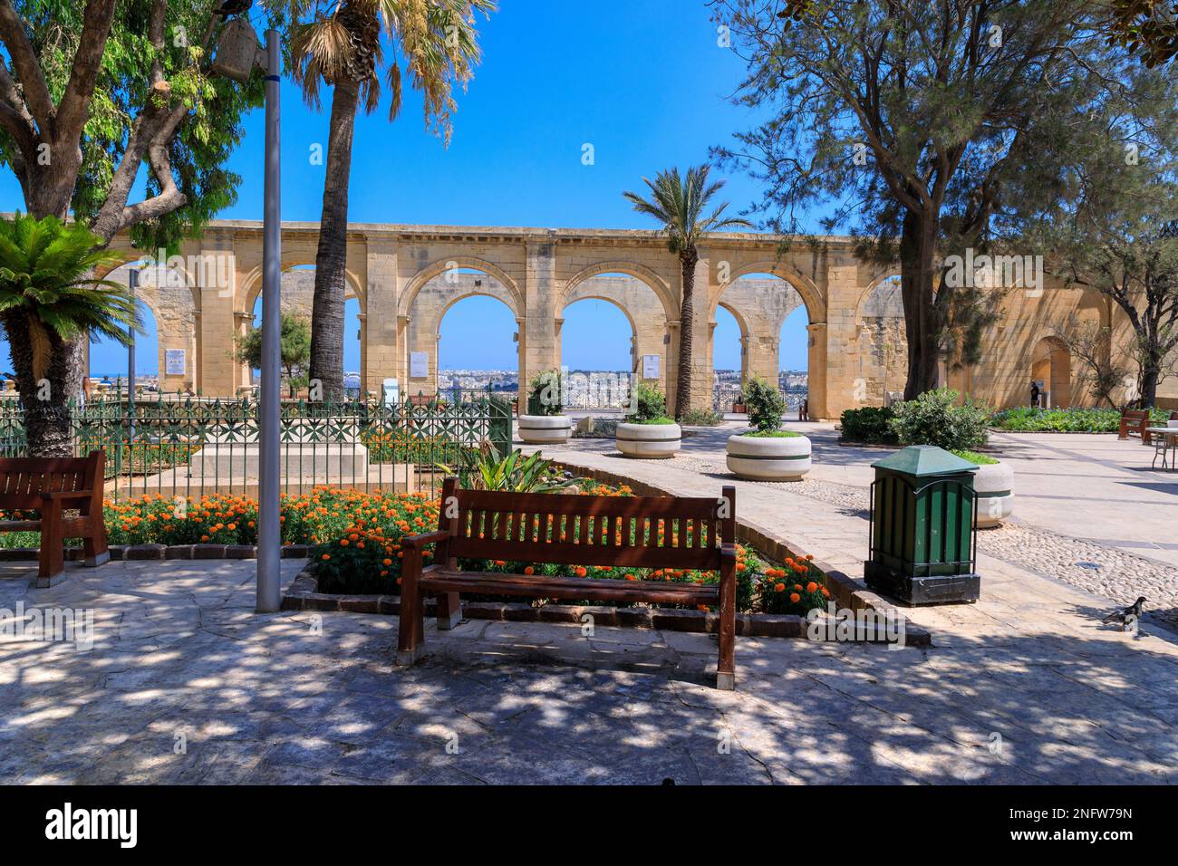 View of the Upper Barrakka Gardens in Valletta, capital of Malta. Stock Photo
