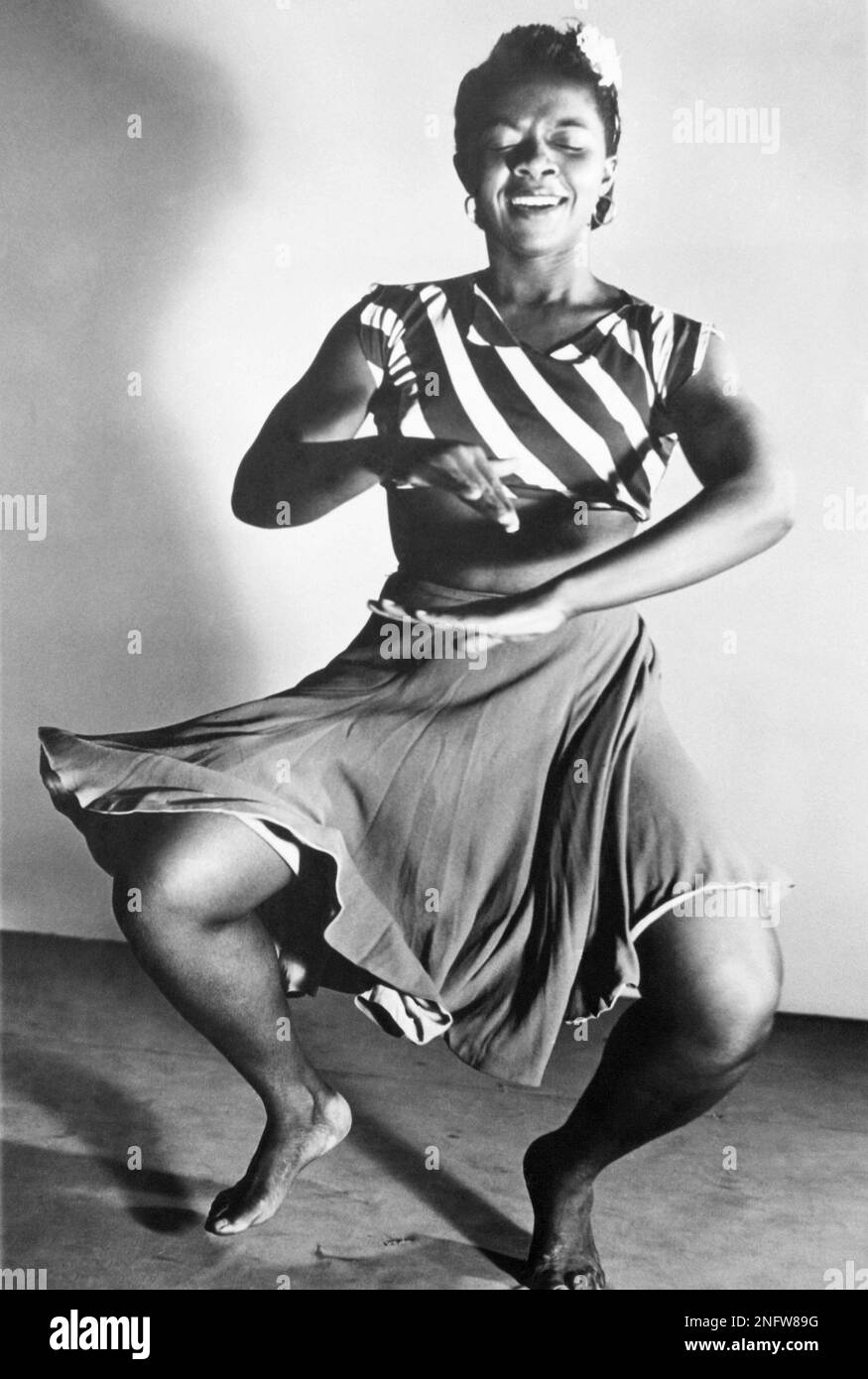 This photograph showing Pearl Primus, exponent of the modern dance in a