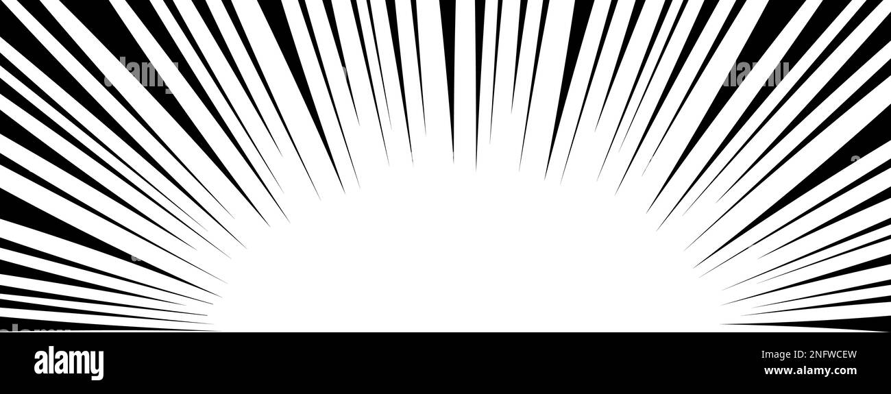 Manga book page design template. Radial speed black lines on white