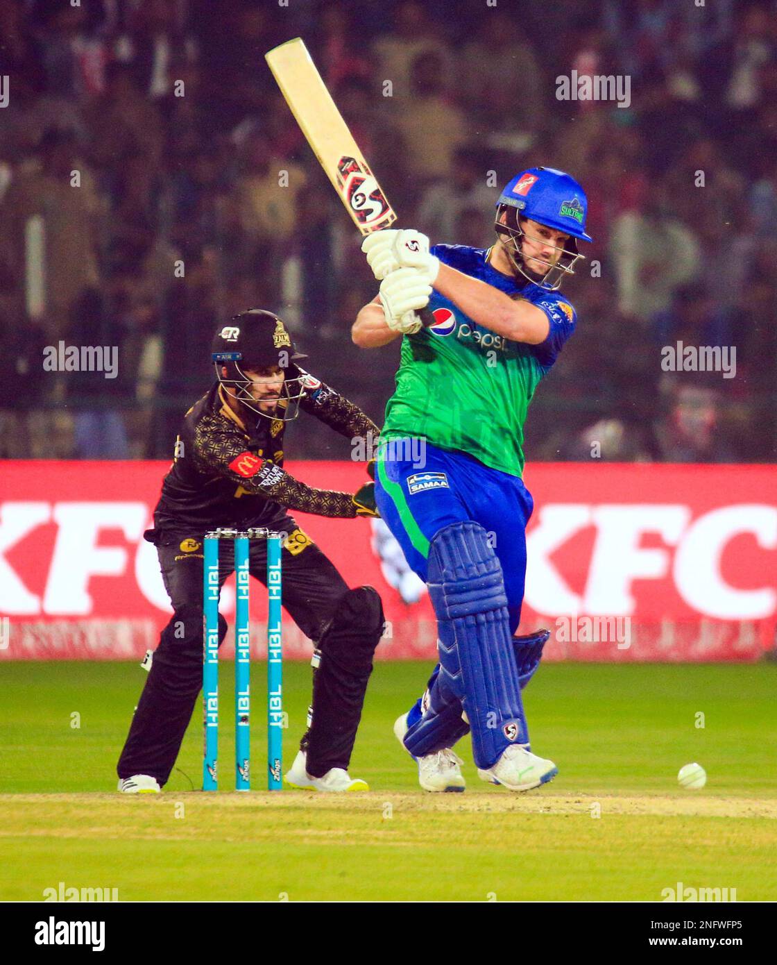 Hyderabad, Pakistan. 17th Feb, 2023. Players are in action during the Pakistan Super League (PSL- 8) T20 League match between Multan Sultans and Peshawar Zalmi, at Multan Cricket Stadium on Friday, February 17, 2023. Credit: Asianet-Pakistan/Alamy Live News Stock Photo