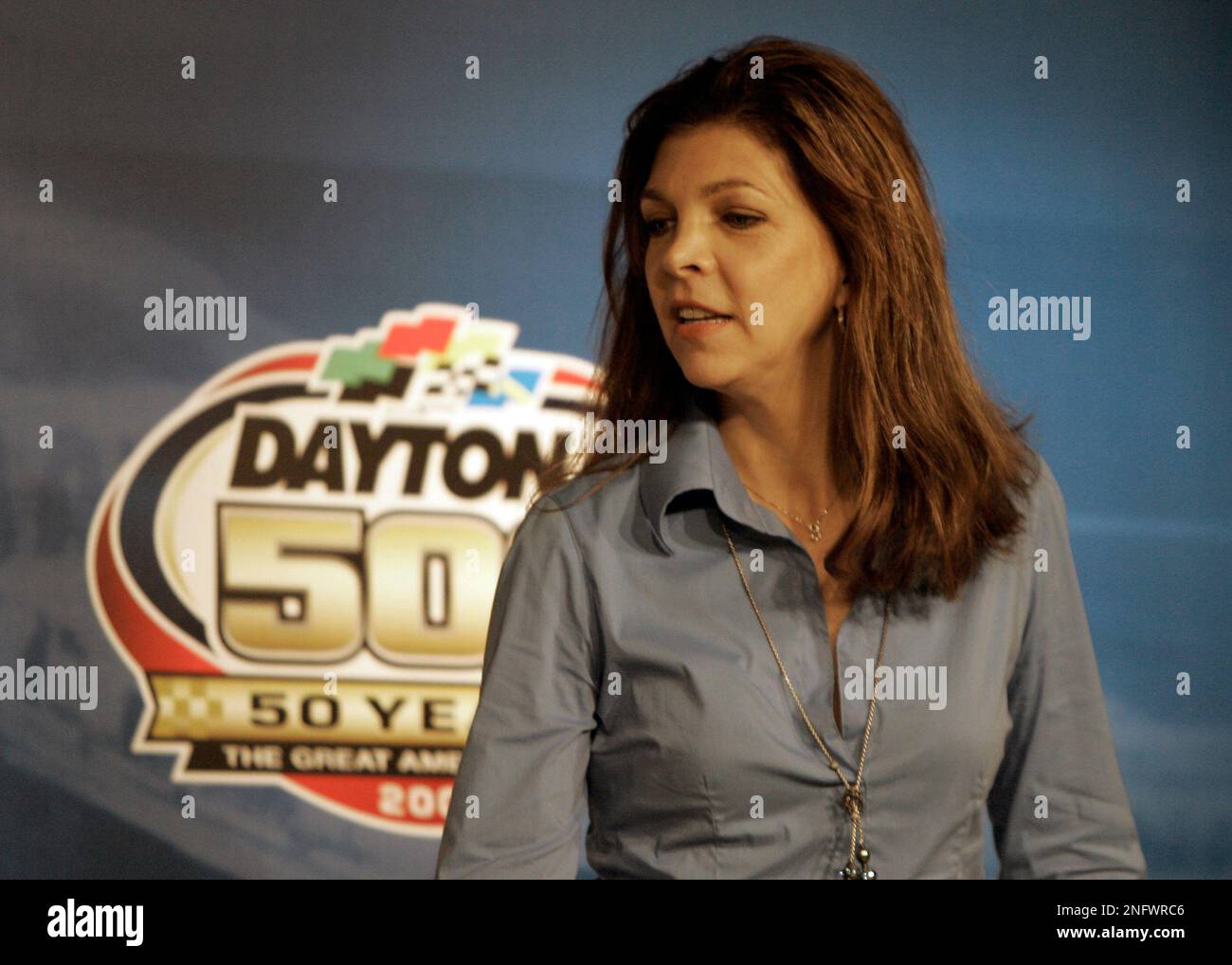 Teresa Earnhardt speaks at a press conference to recognize the 10th