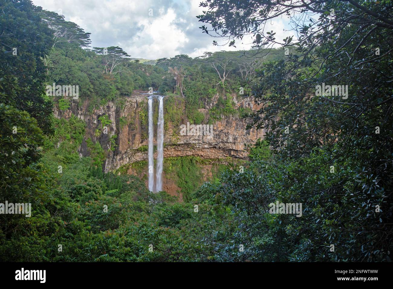 Rivière Noire, Chamarel, Mauritius, Africa, view of the beautiful double waterfall Stock Photo