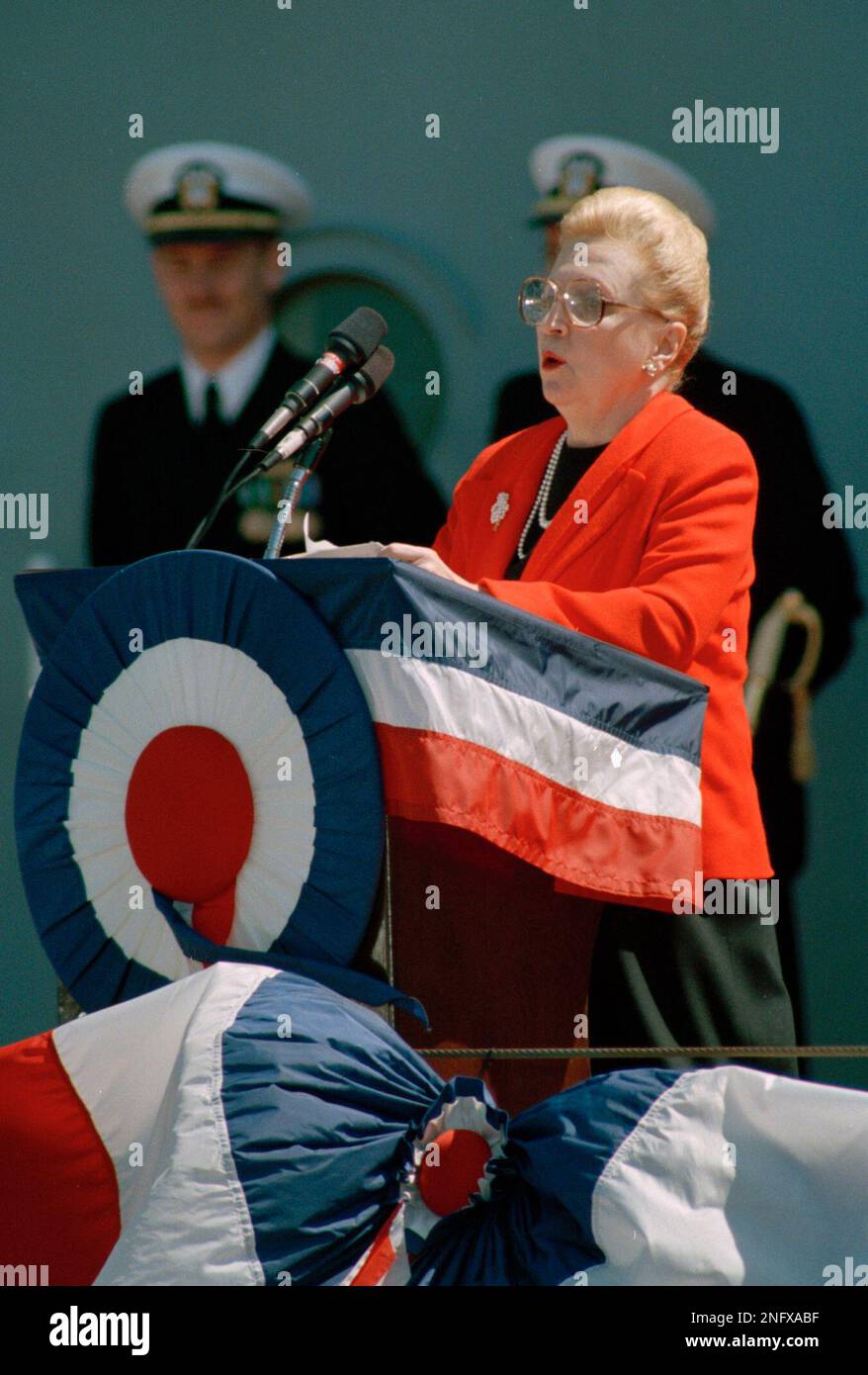 Margaret Truman-Daniel, who christened the US Missouri in 1944, speaks ...