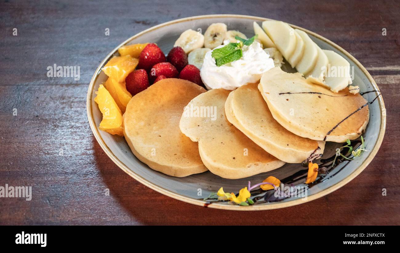Photo inspiration: Fruit Emulsion Pancakes Reference: American Breakfast Pancakes Fruit Hi Res Stock Photography And Images