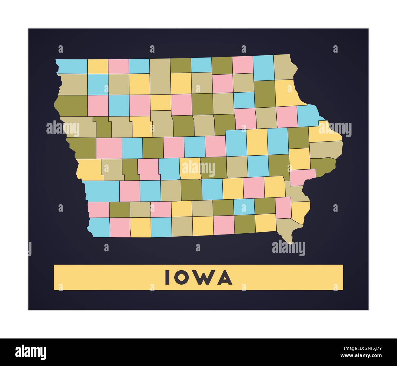 Iowa map. Us state poster with regions. Shape of Iowa with us state ...