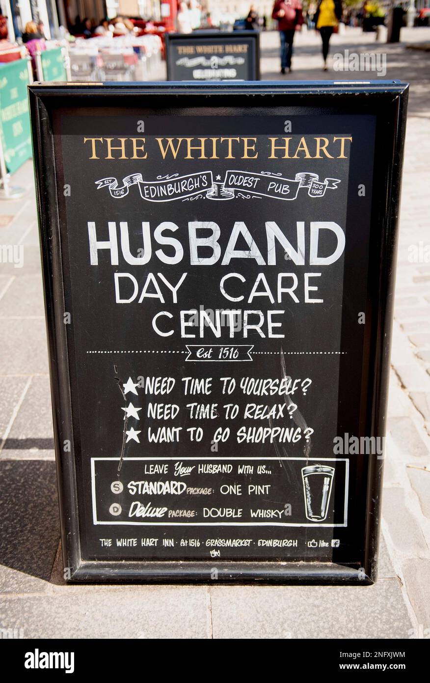 Funny Sign Outside of The White Hart Pub, Edinburgh Stock Photo - Alamy