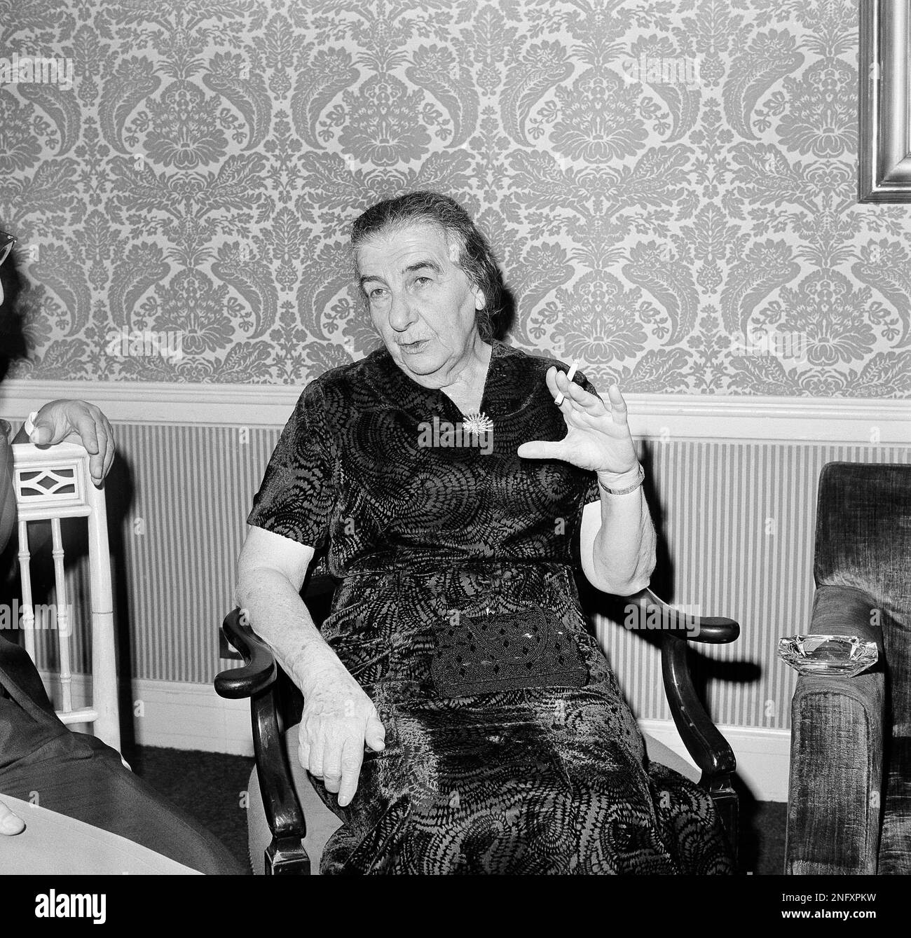 golda meir cigarette Israeli Premier Golda Meir, holding a cigarette, talks to friends Dec. 1,  1971 in New York before adressing an assembly at the Hilton hotel for the  United Jewish Appeal. Outside the hotel,